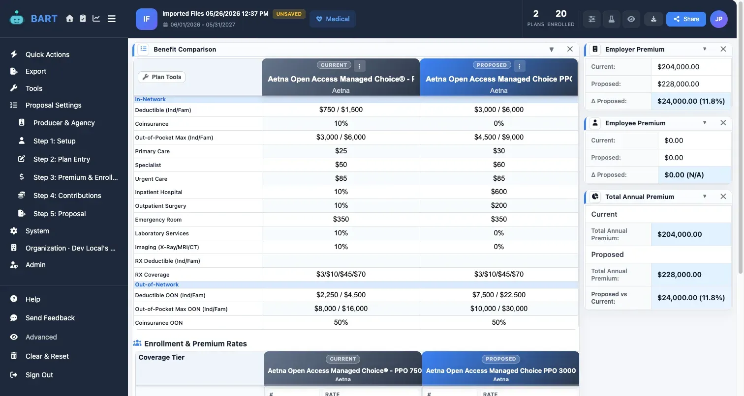 Proposal dashboard with export options