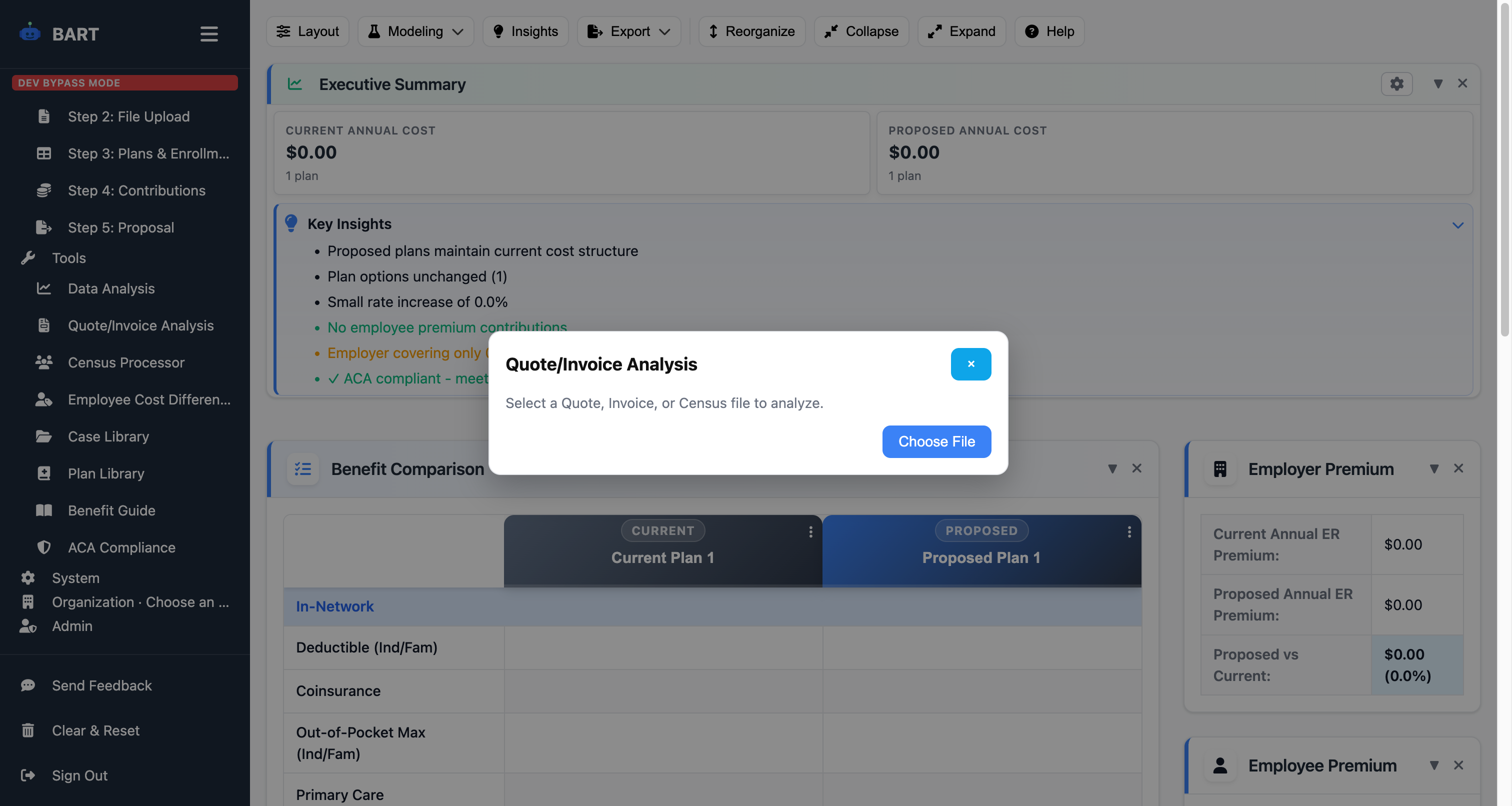 BART quote analysis tool showing carrier comparison