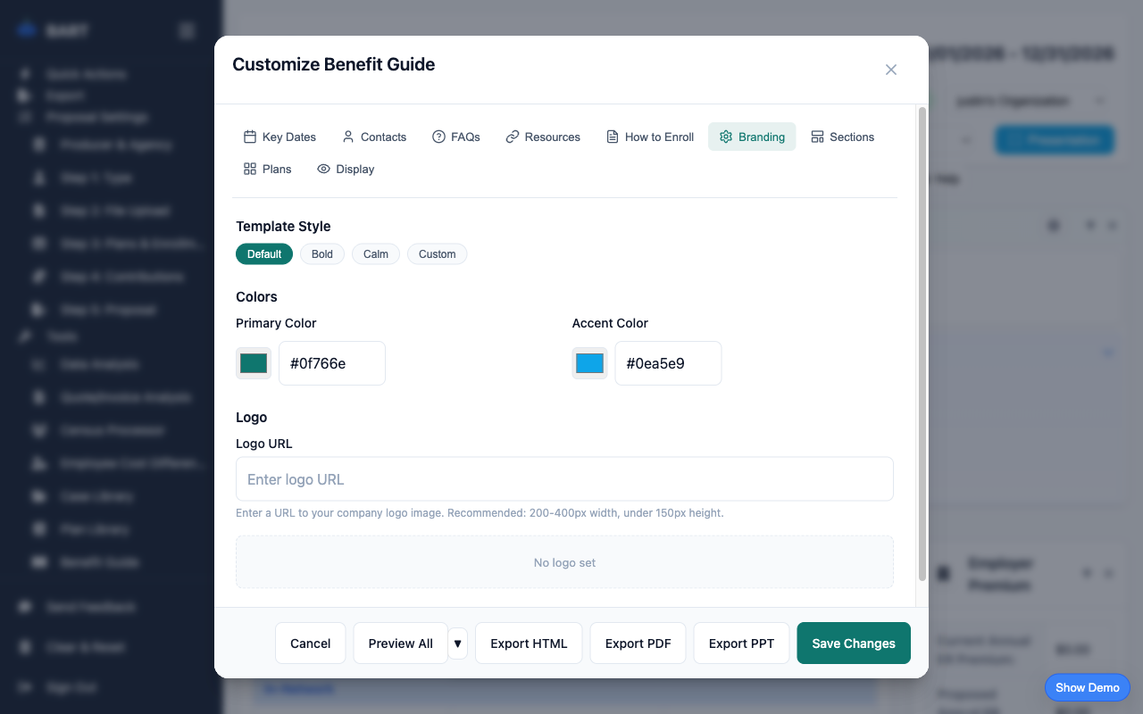 Benefit guide branding customization