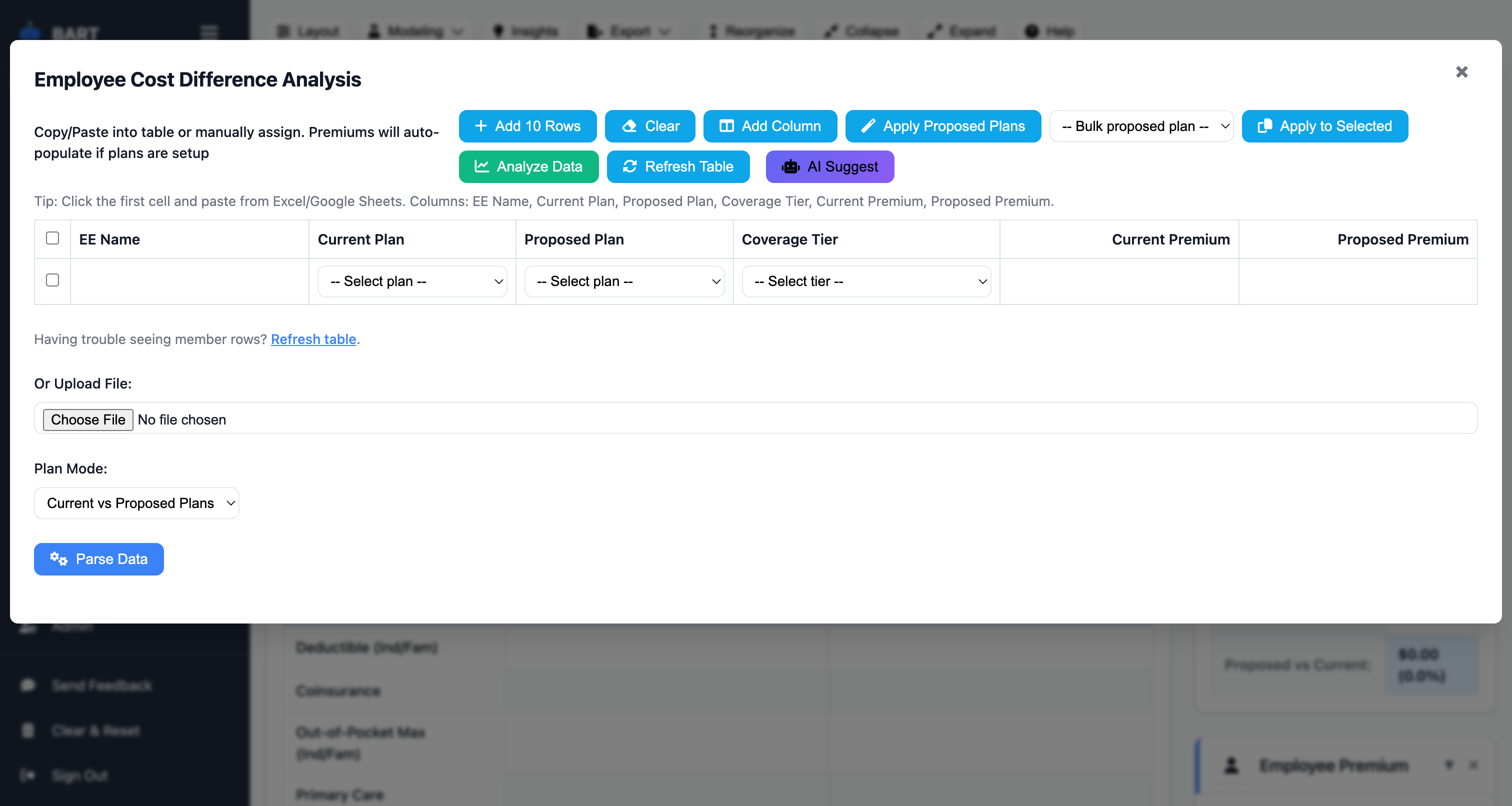 Employee cost difference analysis tool