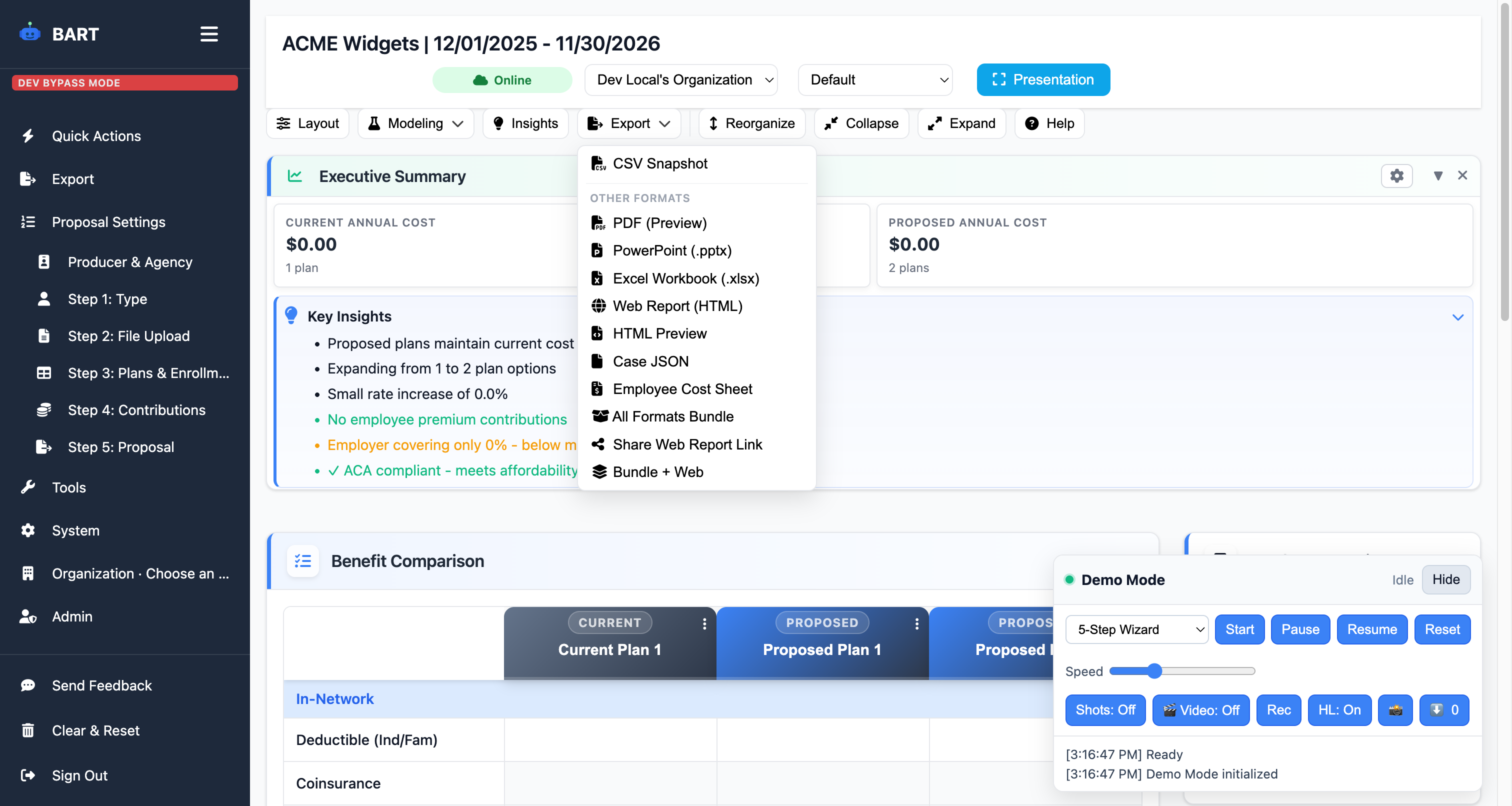 Quick Actions panel open for fast navigation
