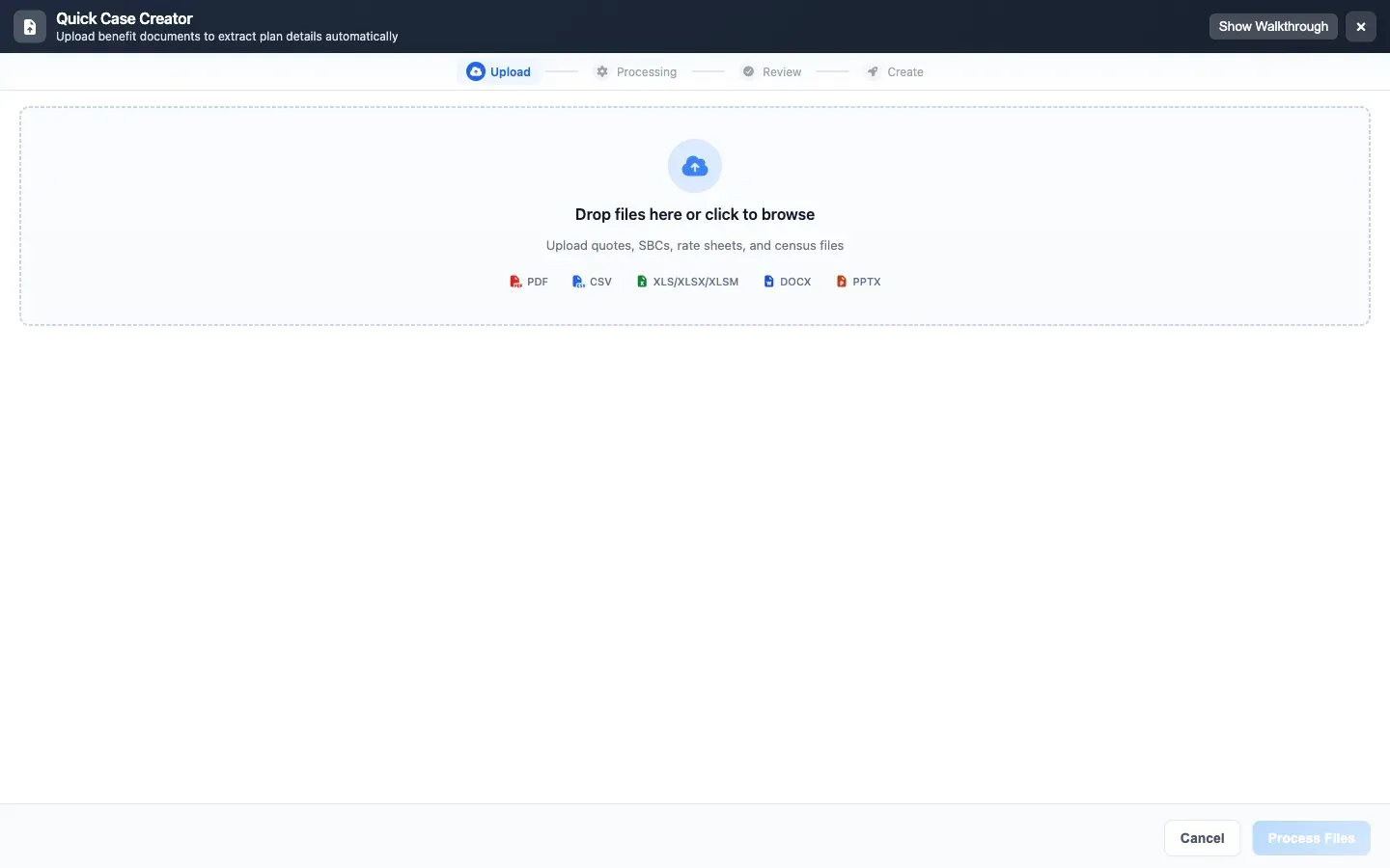 Empty upload area inviting files to be dropped