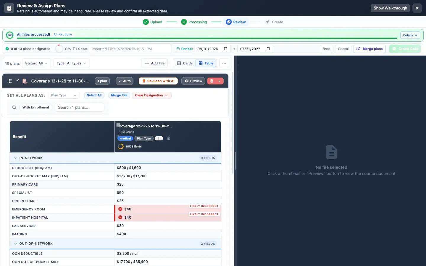 Extraction progress across the uploaded documents