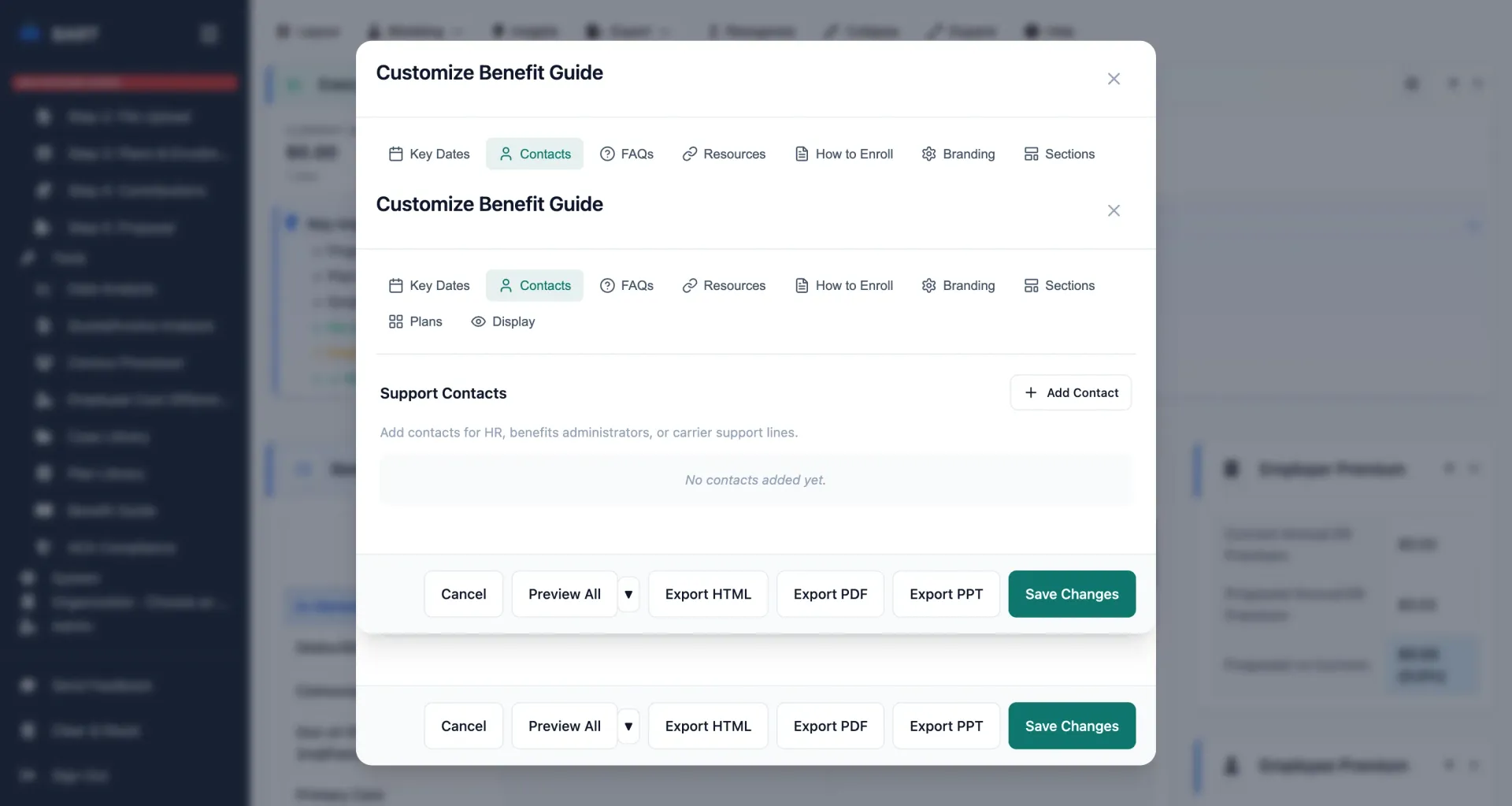 Benefit guide contacts section