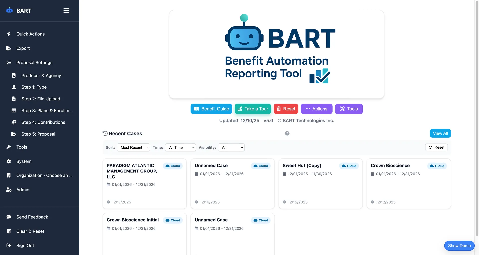 Benefit proposal workflow dashboard