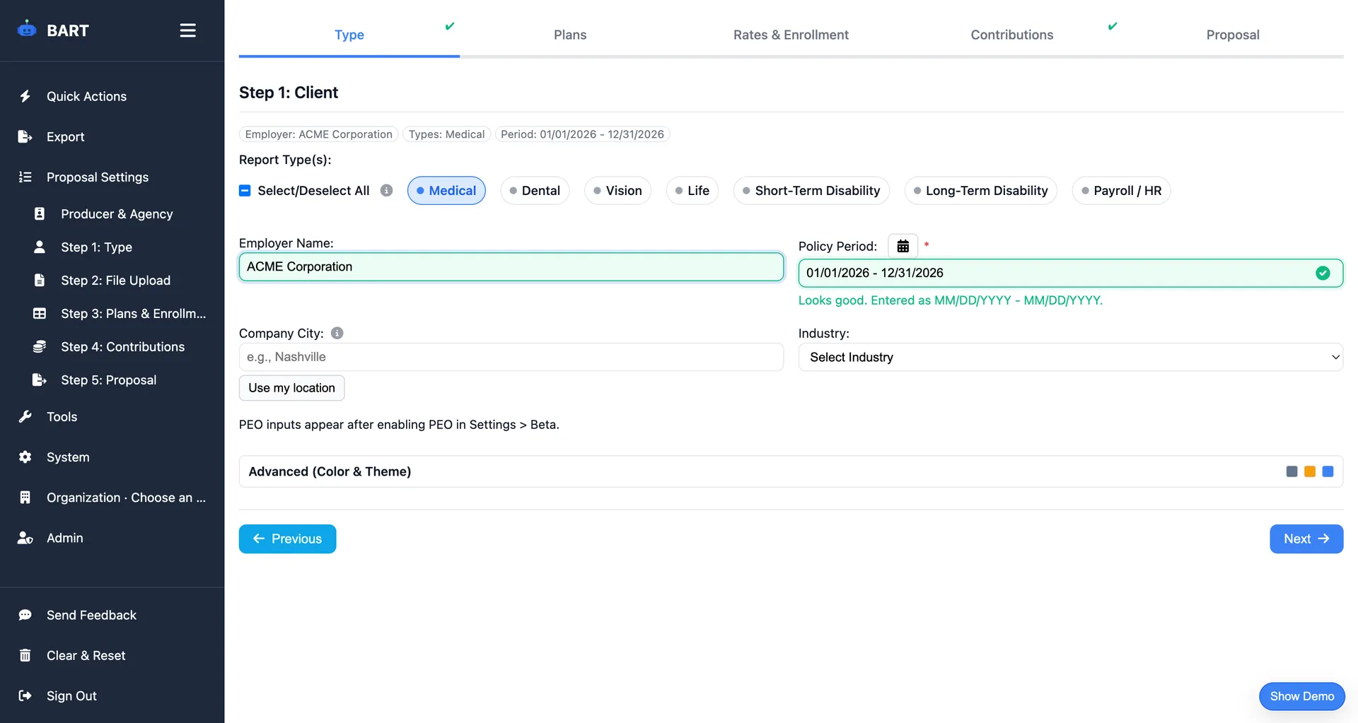 Step 1: Client information setup