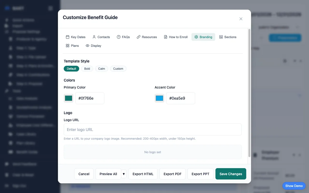 Benefit guide branding customization