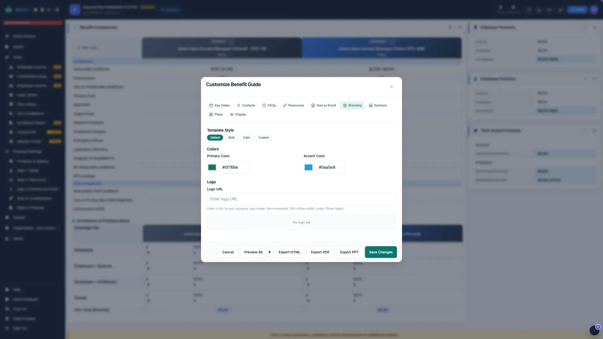 Benefit guide branding customization
