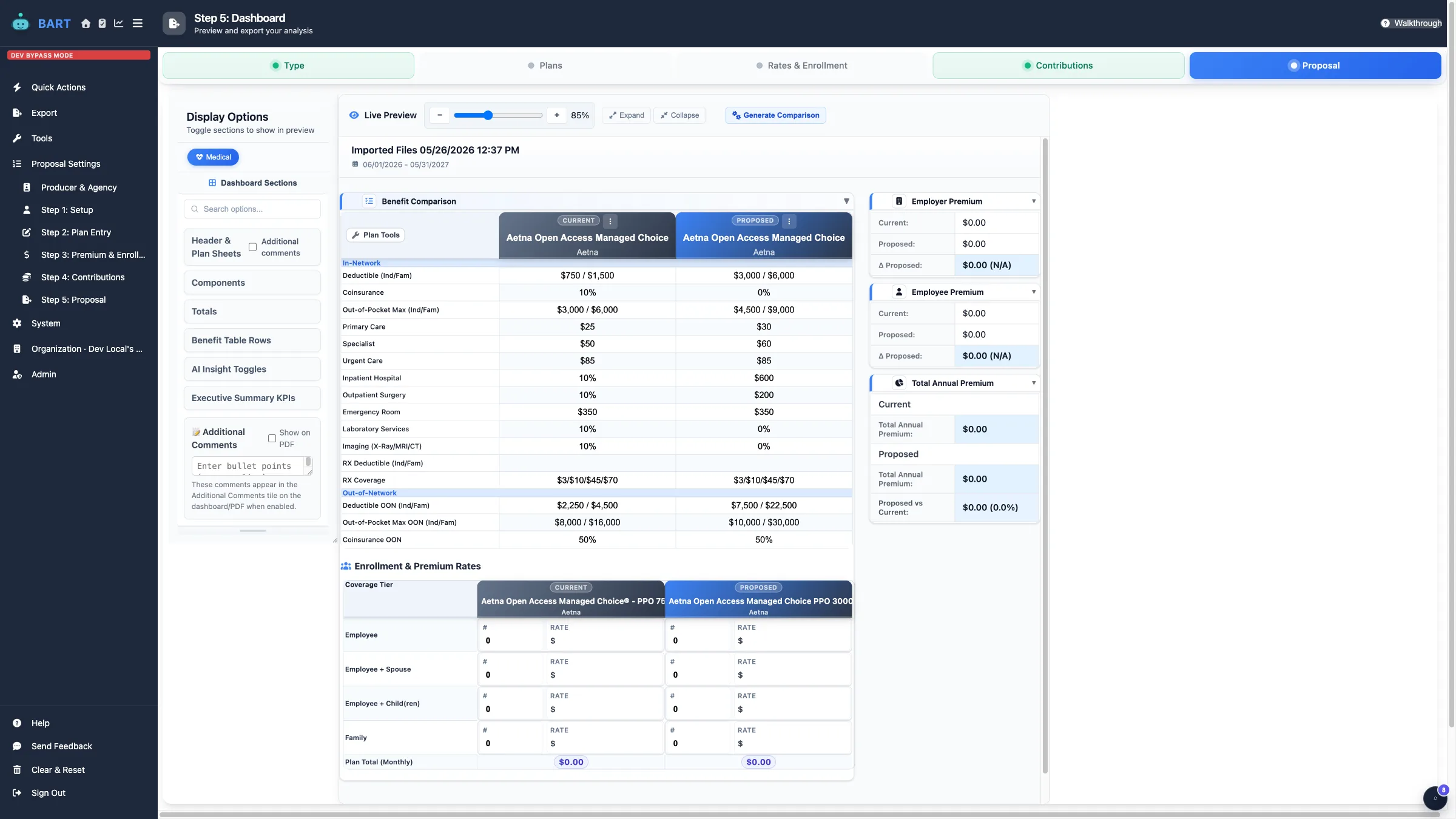 Plan comparison interface